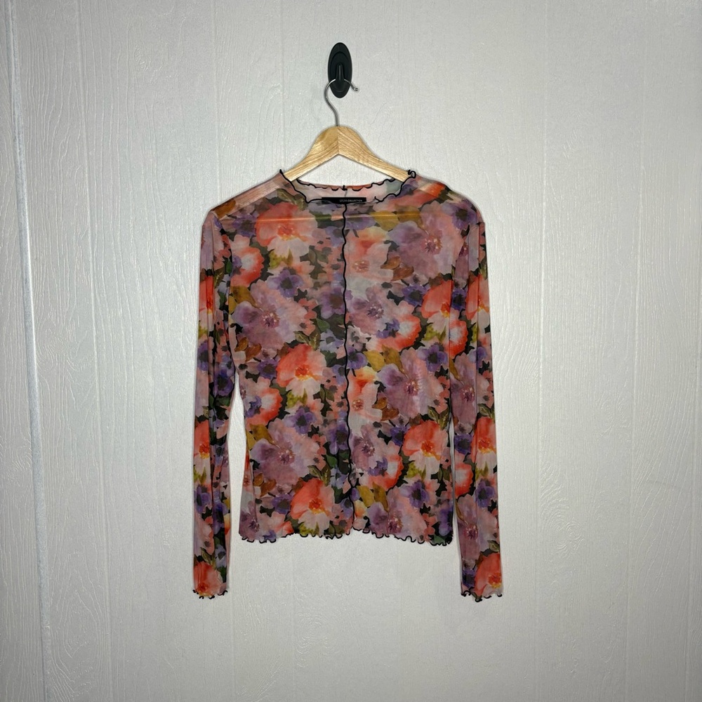 Sfera Collection long sleeve mesh floral top size EU M US 6